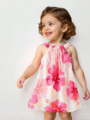 Girls Hibiscus Print Halter Neck Swing Dress - Isabelline | 21 Cent...