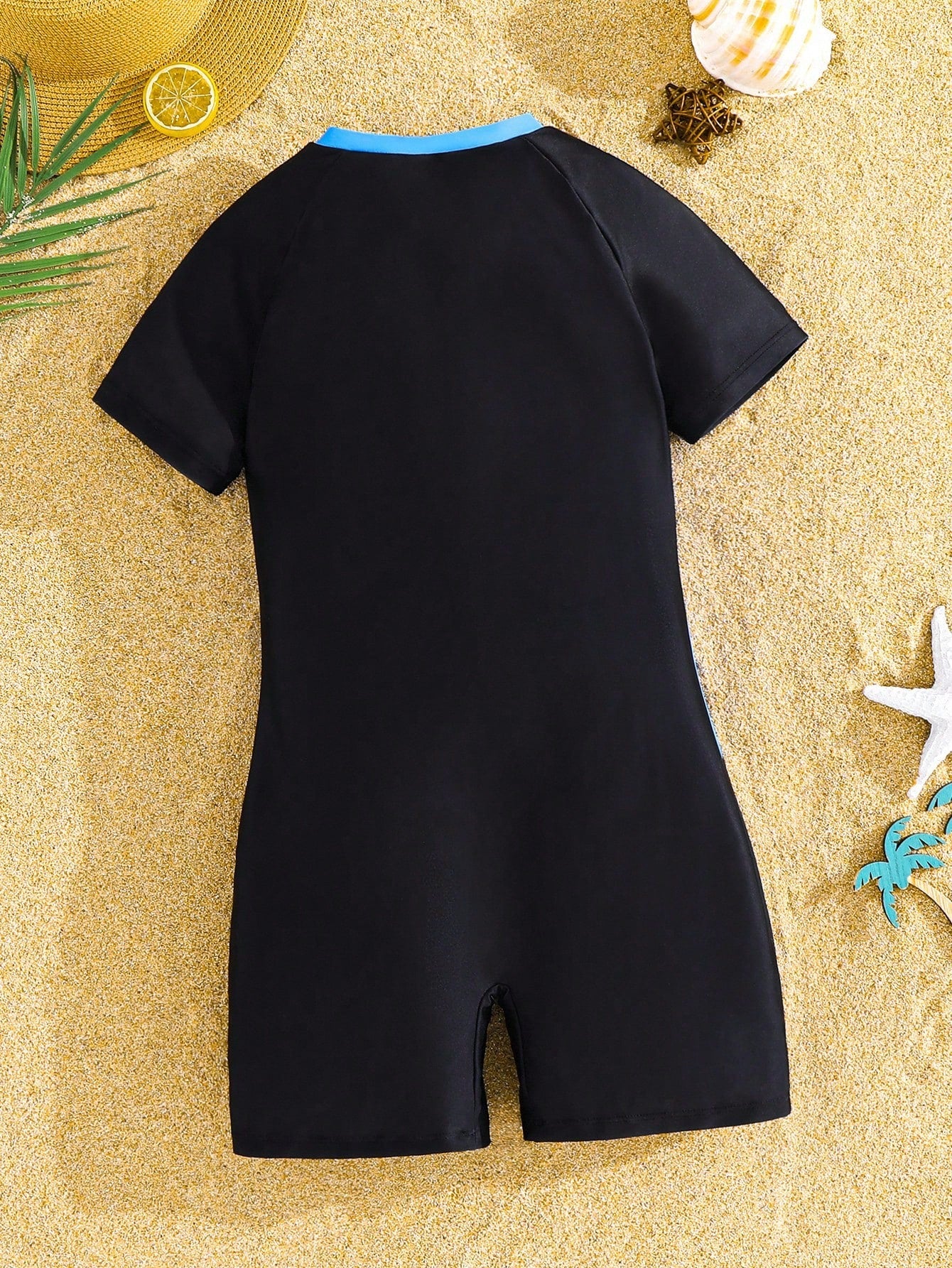 2pcs Boys Rashguard & Swim Shorts Set - Midnight Black