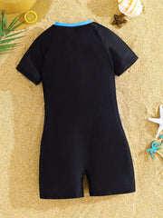 2pcs Boys Rashguard & Swim Shorts Set - Midnight Black