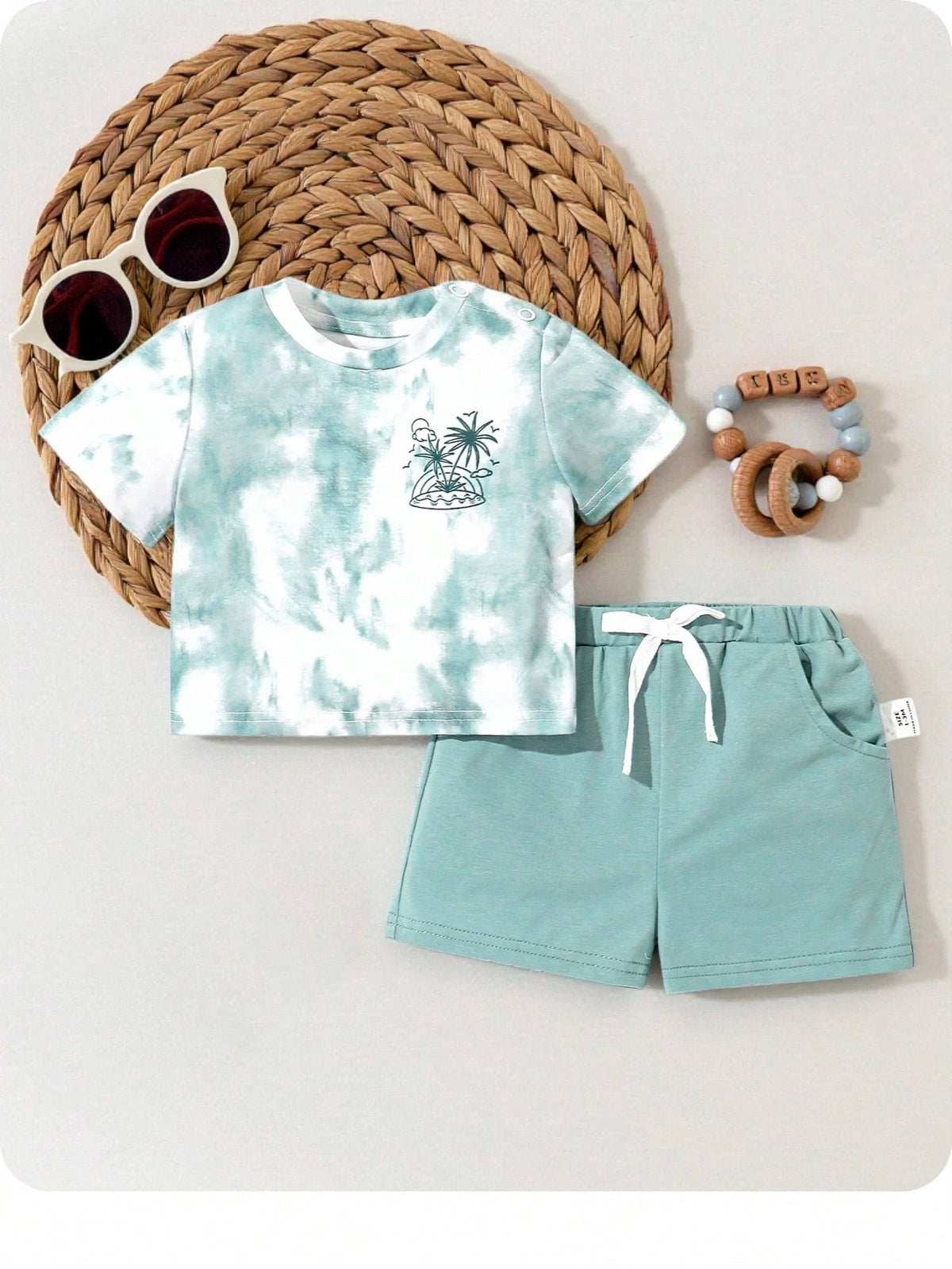 Baby Boys Tie-Dye Palm Print Tee & Shorts Set - Seafoam