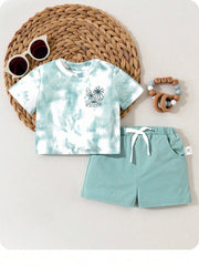 Baby Boys Tie-Dye Palm Print Tee & Shorts Set - Seafoam