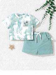 Baby Boys Tie-Dye Palm Print Tee & Shorts Set - Seafoam
