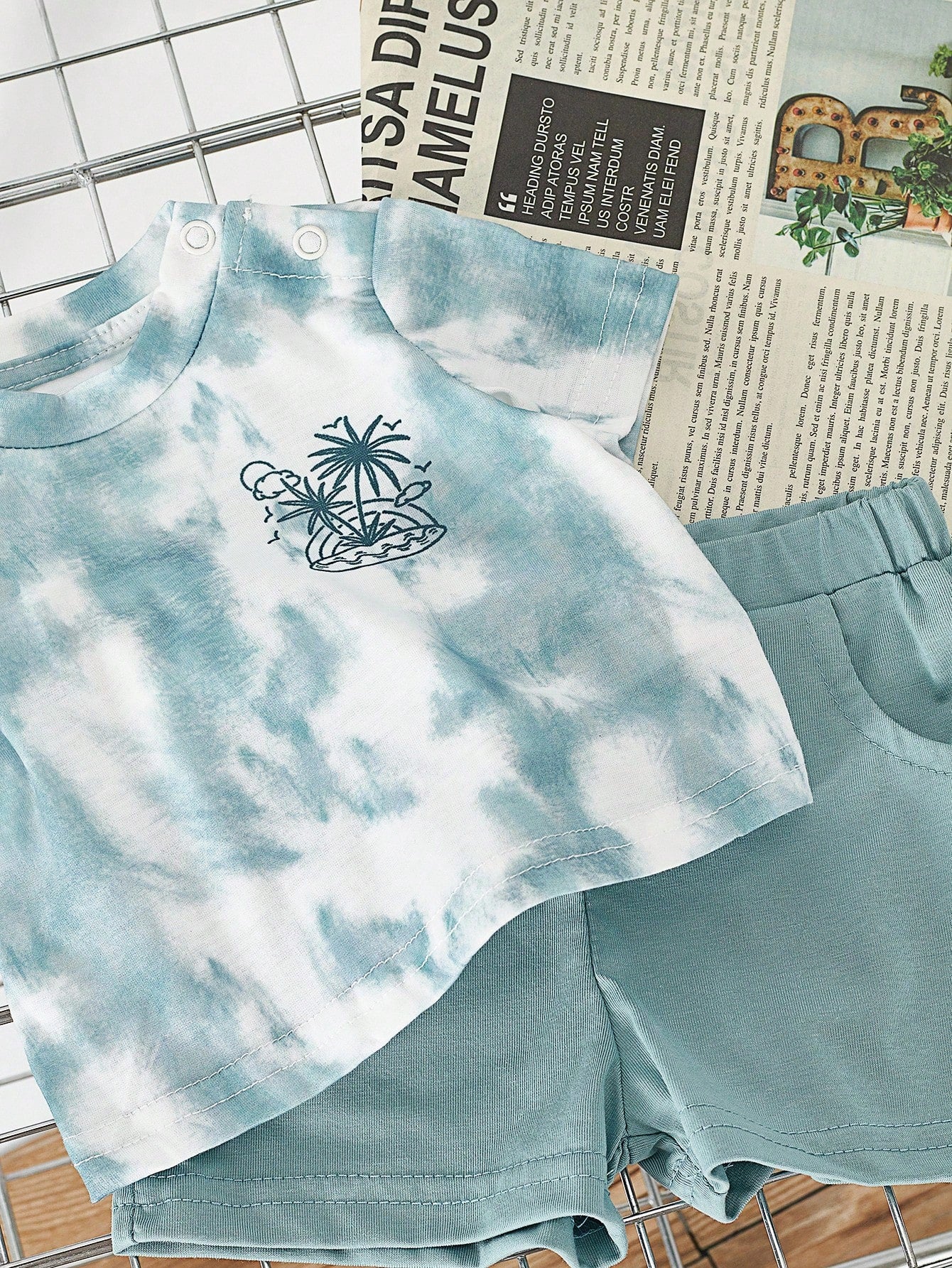 Baby Boys Tie-Dye Palm Print Tee & Shorts Set - Seafoam