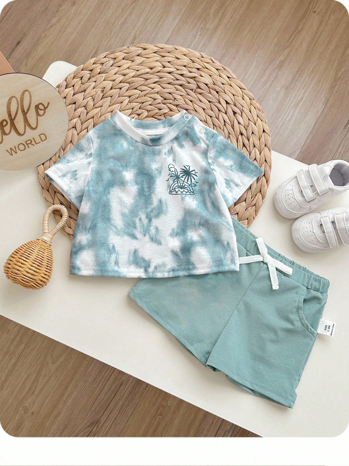 Baby Boys Tie-Dye Palm Print Tee & Shorts Set - Seafoam