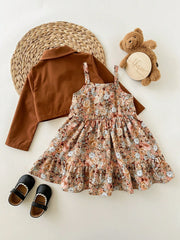 2pcs Girls Floral Sundress & Cropped Jacket Set - Cognac | 21 Centu...