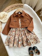 2pcs Girls Floral Sundress & Cropped Jacket Set - Cognac | 21 Centu...