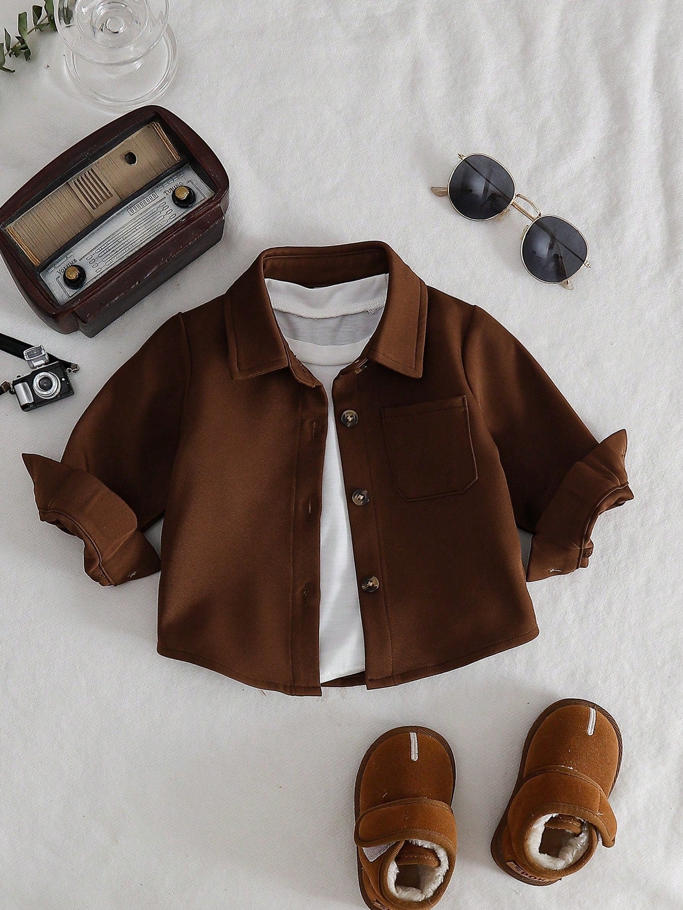 Boys Twill Overshirt Spread Collar Button-Front Top - Wenge | 21 Ce...