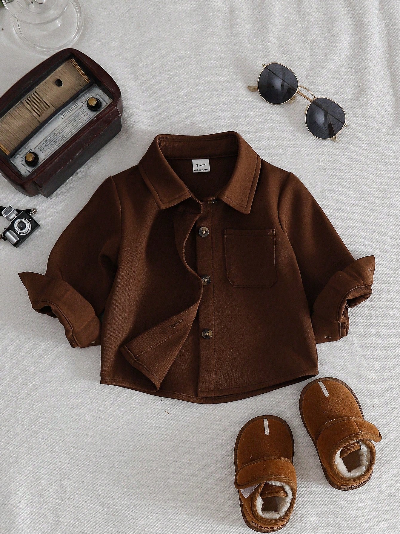 Boys Twill Overshirt Spread Collar Button-Front Top - Wenge | 21 Ce...