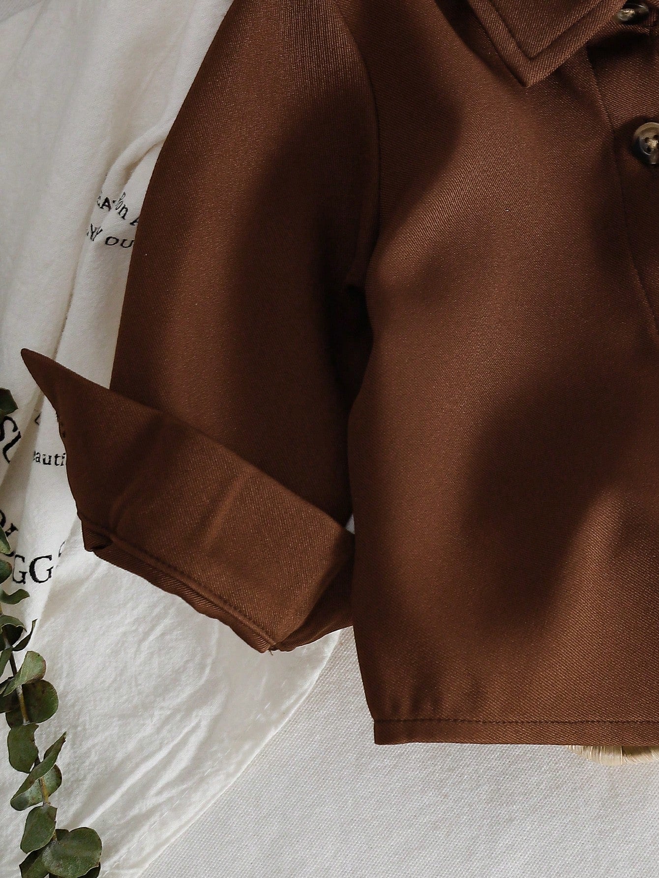 Boys Twill Overshirt Spread Collar Button-Front Top - Wenge | 21 Ce...