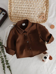 Boys Twill Overshirt Spread Collar Button-Front Top - Wenge | 21 Ce...