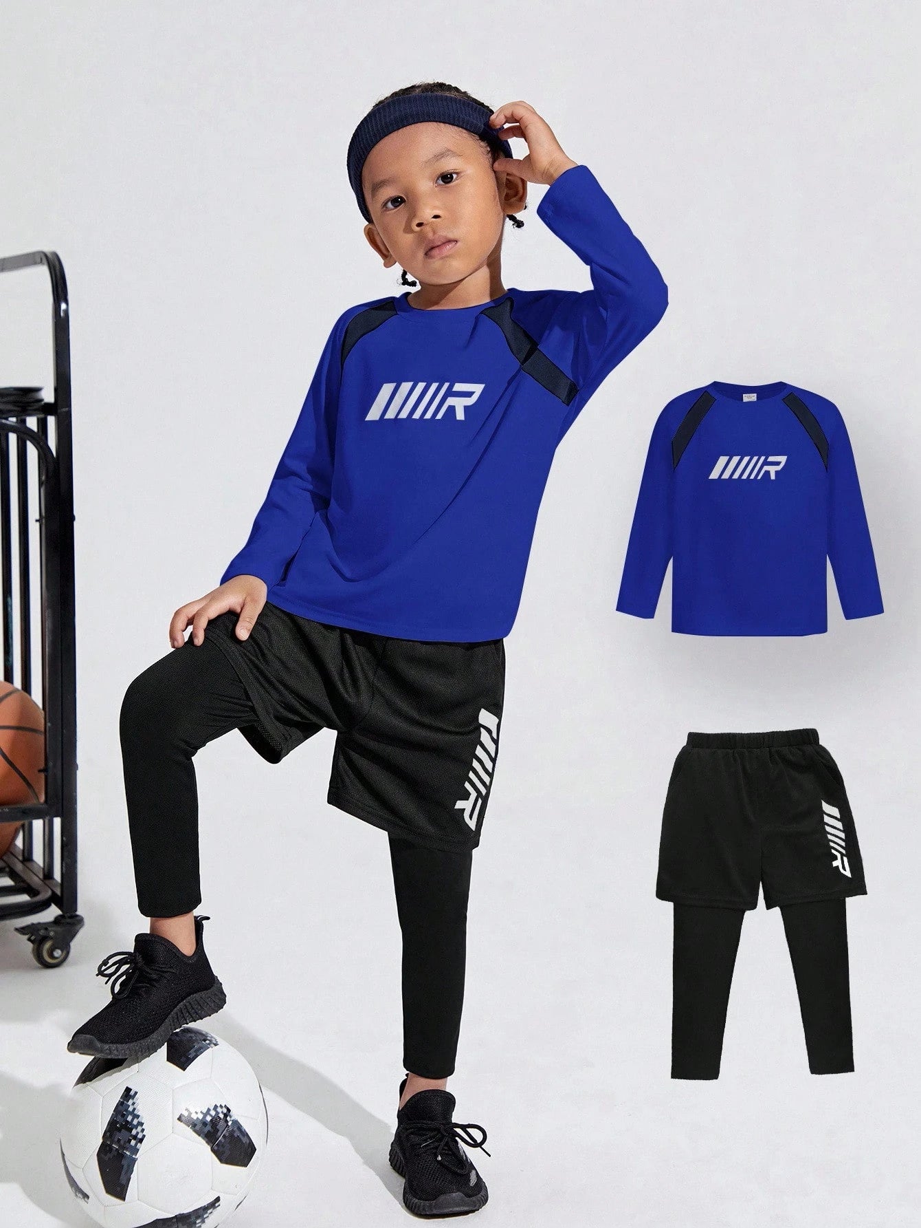 2pcs Boys Raglan Athletic Long Sleeve Top & Legging Set - Cobalt