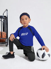 2pcs Boys Raglan Athletic Long Sleeve Top & Legging Set - Cobalt