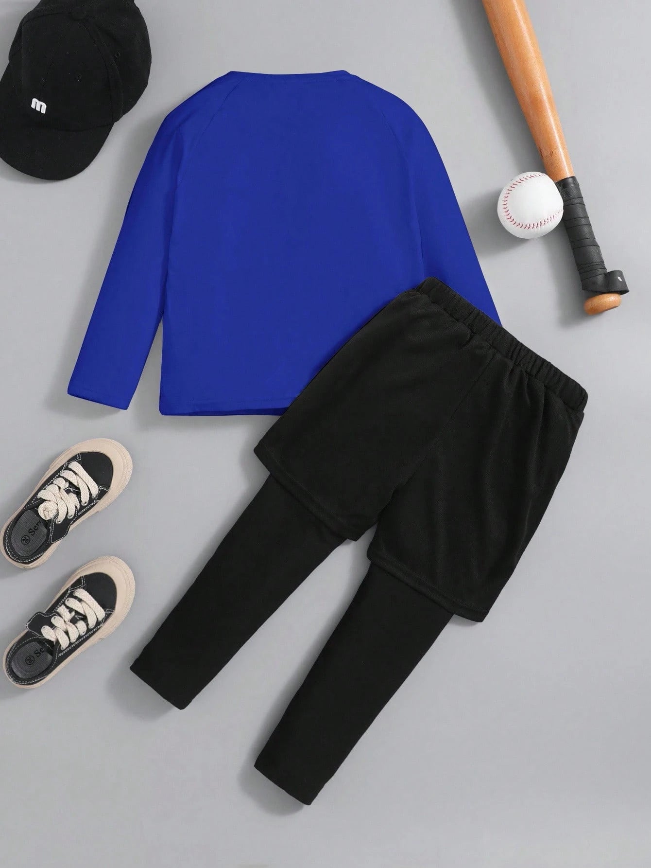 2pcs Boys Raglan Athletic Long Sleeve Top & Legging Set - Cobalt