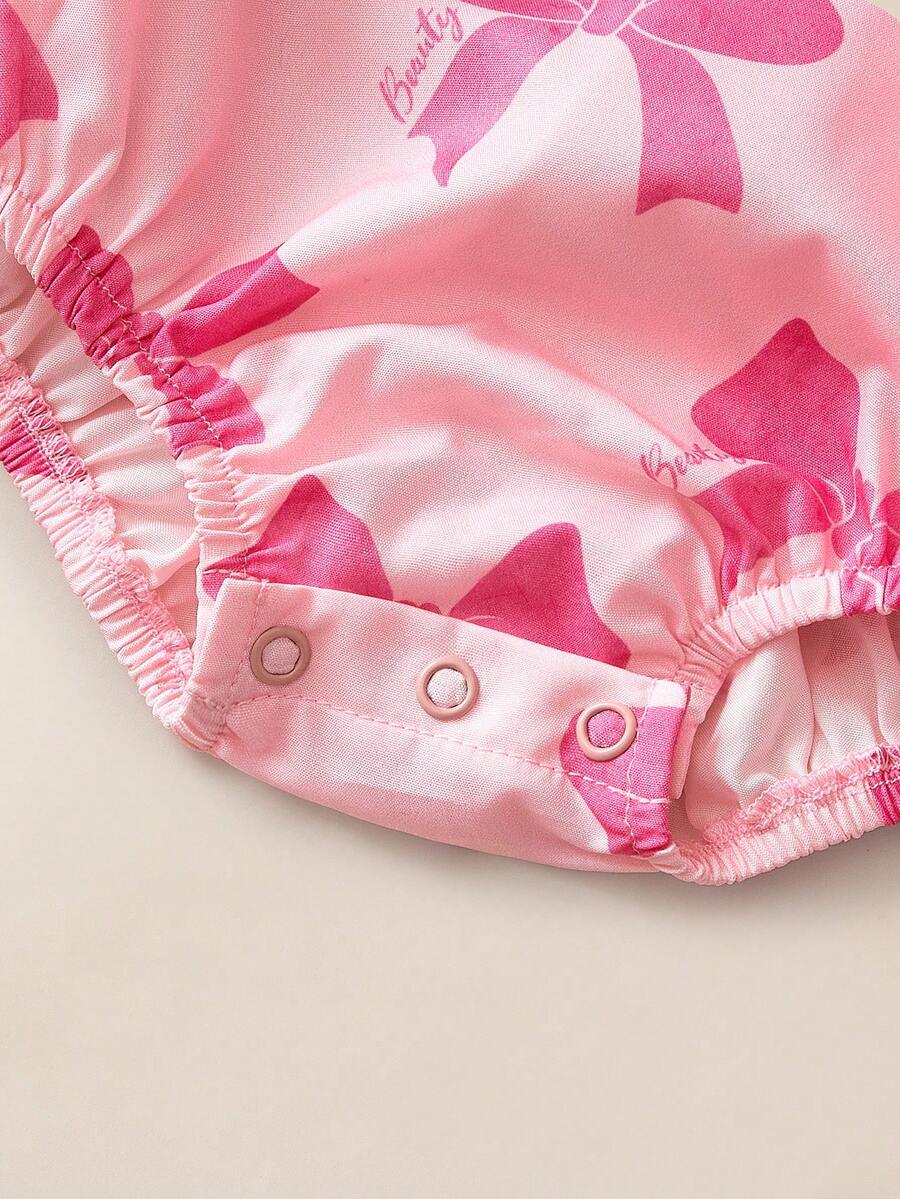 Baby Girls Bow Print Puff Sleeve Bodysuit - Blush