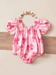 Baby Girls Bow Print Puff Sleeve Bodysuit - Blush