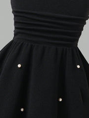 Girls Pearl-Beaded Bow Strap Flared Midi Dress - Onyx