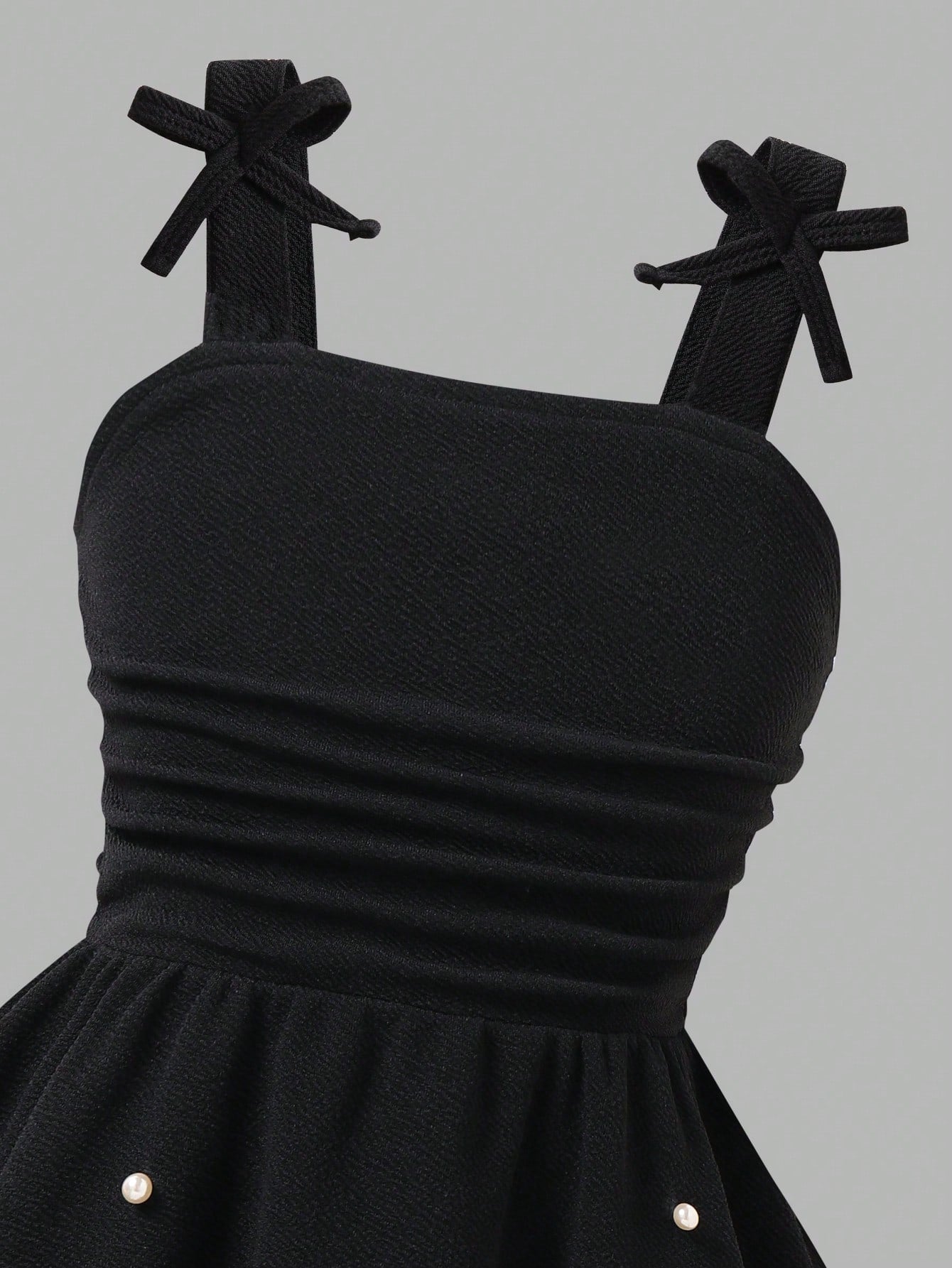 Girls Pearl-Beaded Bow Strap Flared Midi Dress - Onyx