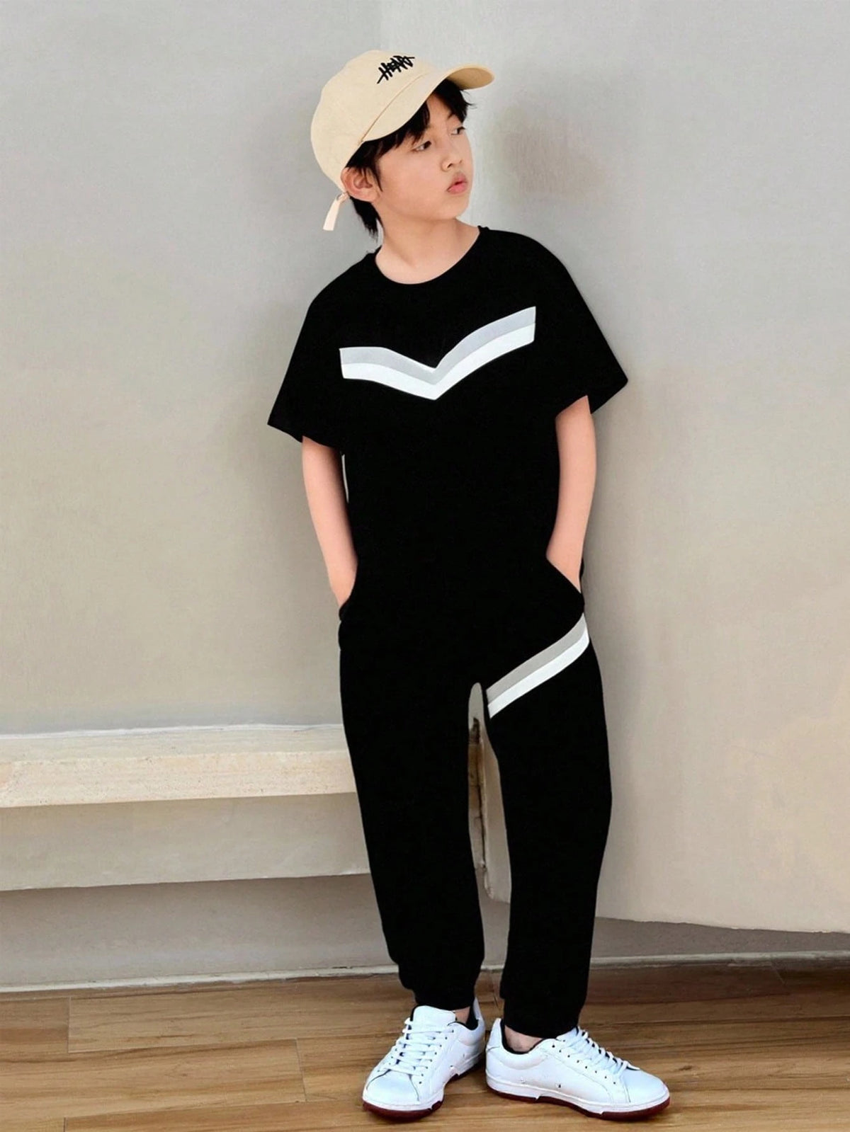 2pcs Big Boys Patchwork Raglan Pullover & Pants Set - Multi