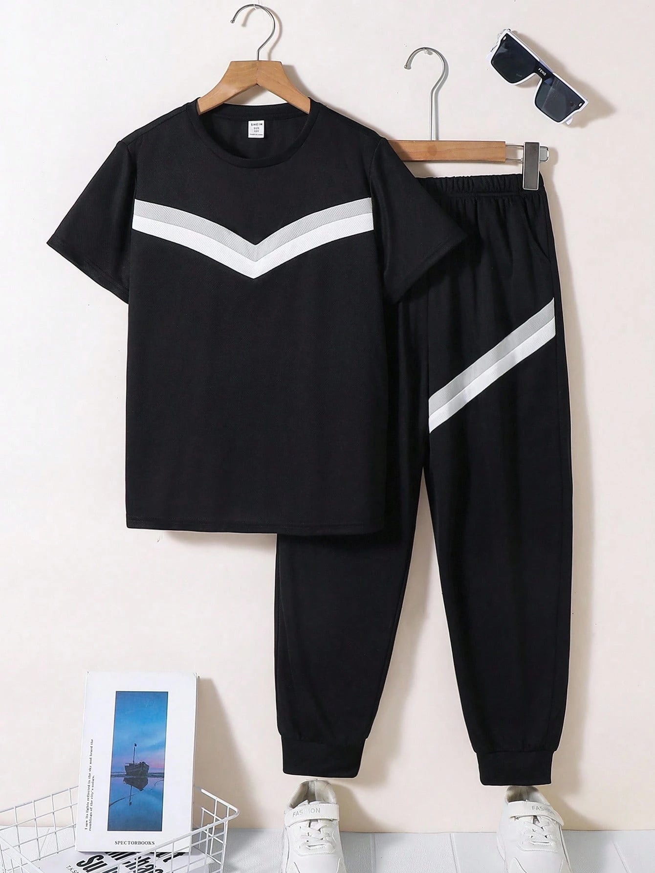 2pcs Big Boys Patchwork Raglan Pullover & Pants Set - Multi
