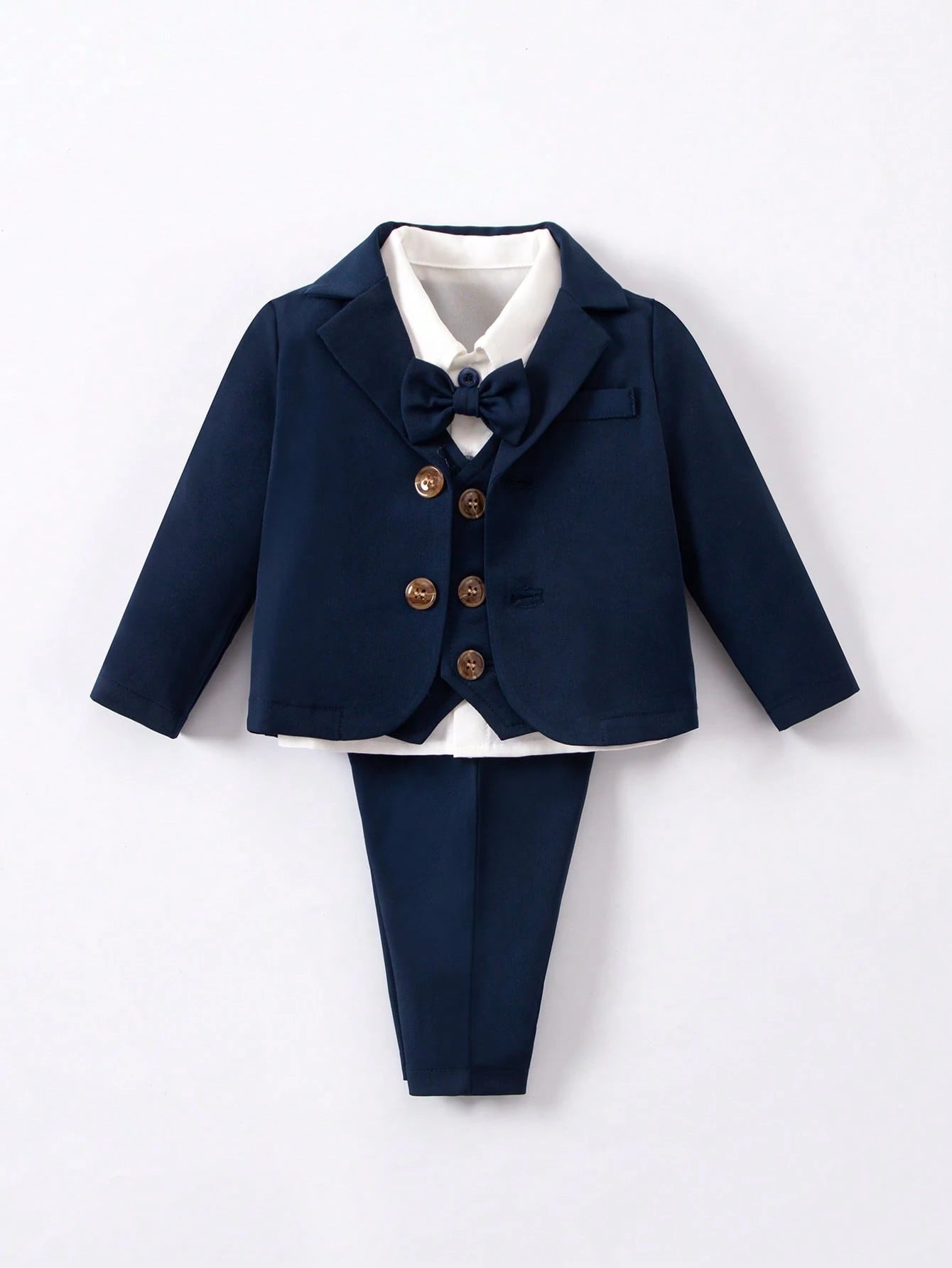 3pcs Baby Boys Bow Tie Blazer, Waistcoat & Trousers Set - Midnight ...