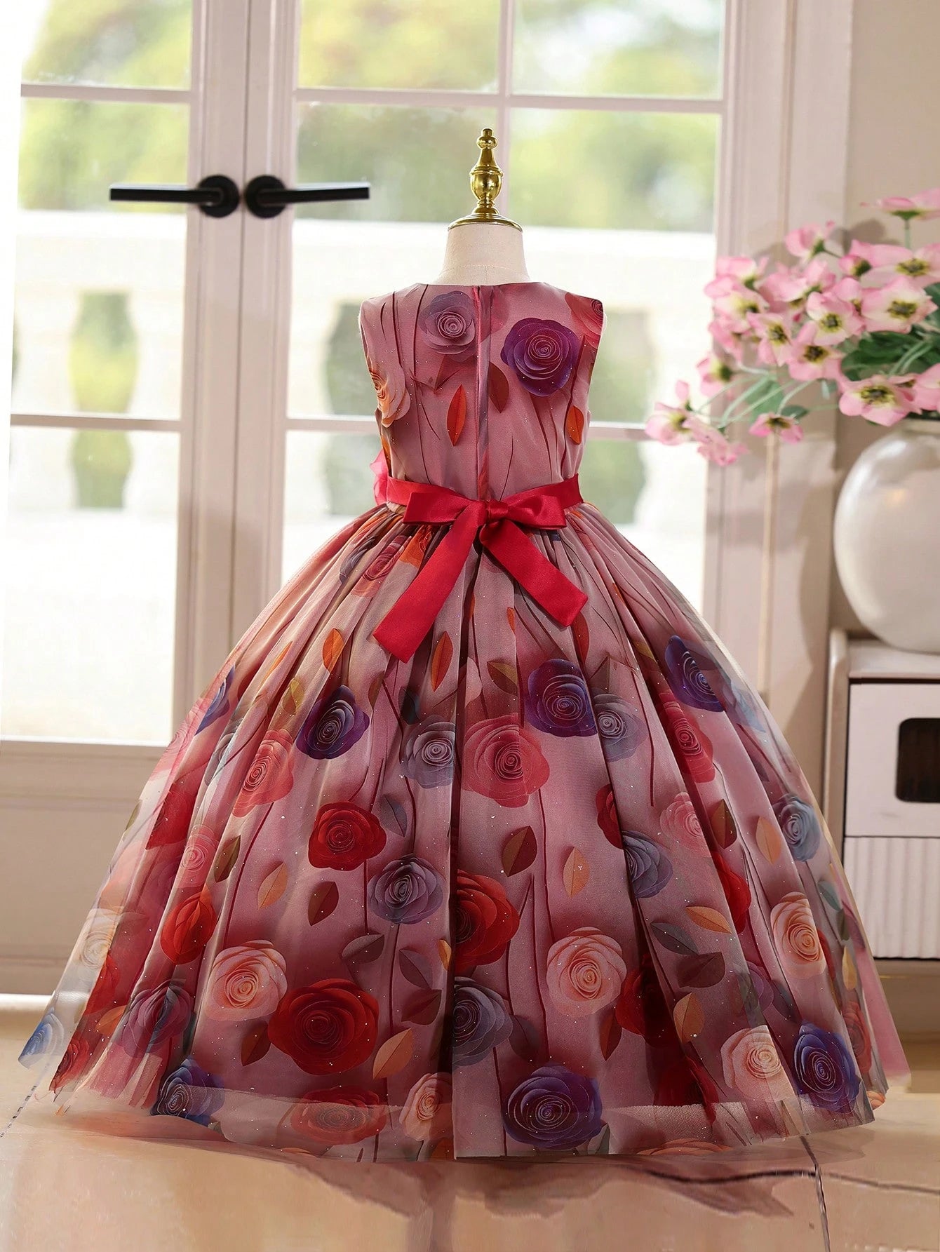 Girls Rose Print Ball Gown Formal Dress - Dusty Rose | 21 Century Kids