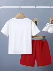 2pcs Boys Basketball Graphic Tee & Shorts Set - Ivory