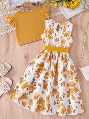 2pcs Big Girls Pearl-Trim Crop Top & Floral Dress Set - Isabelline ...