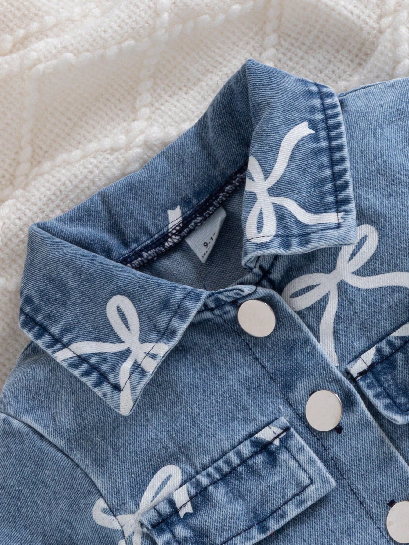 3pcs Girls Bow Print Denim Jacket & Skirt Set - Chambray | 21 Centu...
