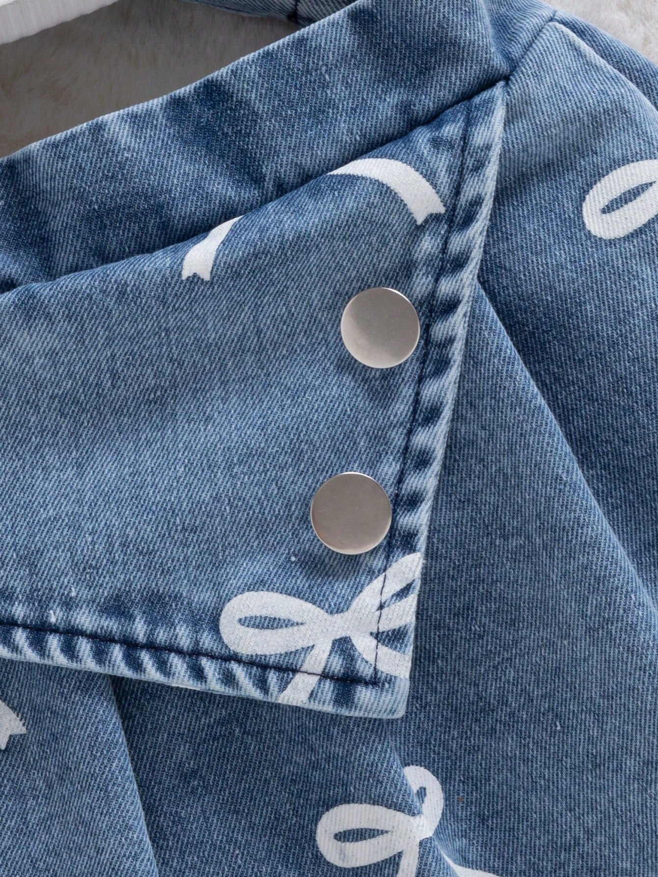 3pcs Girls Bow Print Denim Jacket & Skirt Set - Chambray | 21 Centu...