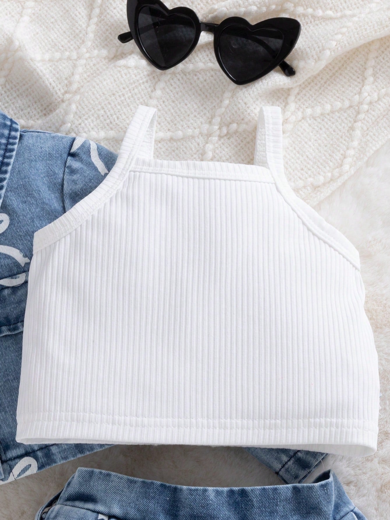 3pcs Girls Bow Print Denim Jacket & Skirt Set - Chambray | 21 Centu...