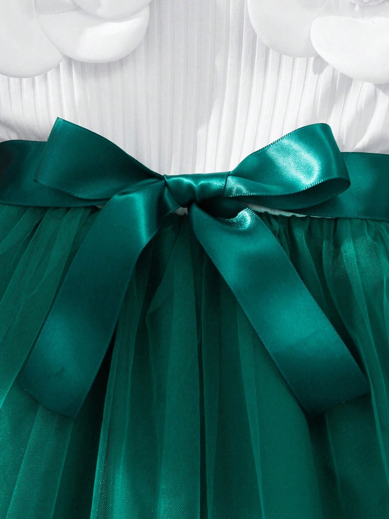 Girls 3D Floral Appliqué Tulle Fit & Flare Dress - Emerald