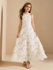 Big Girls Feather-Textured Halter Neck A-Line Gown - Ivory | 21 Cen...