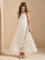 Big Girls Feather-Textured Halter Neck A-Line Gown - Ivory | 21 Cen...