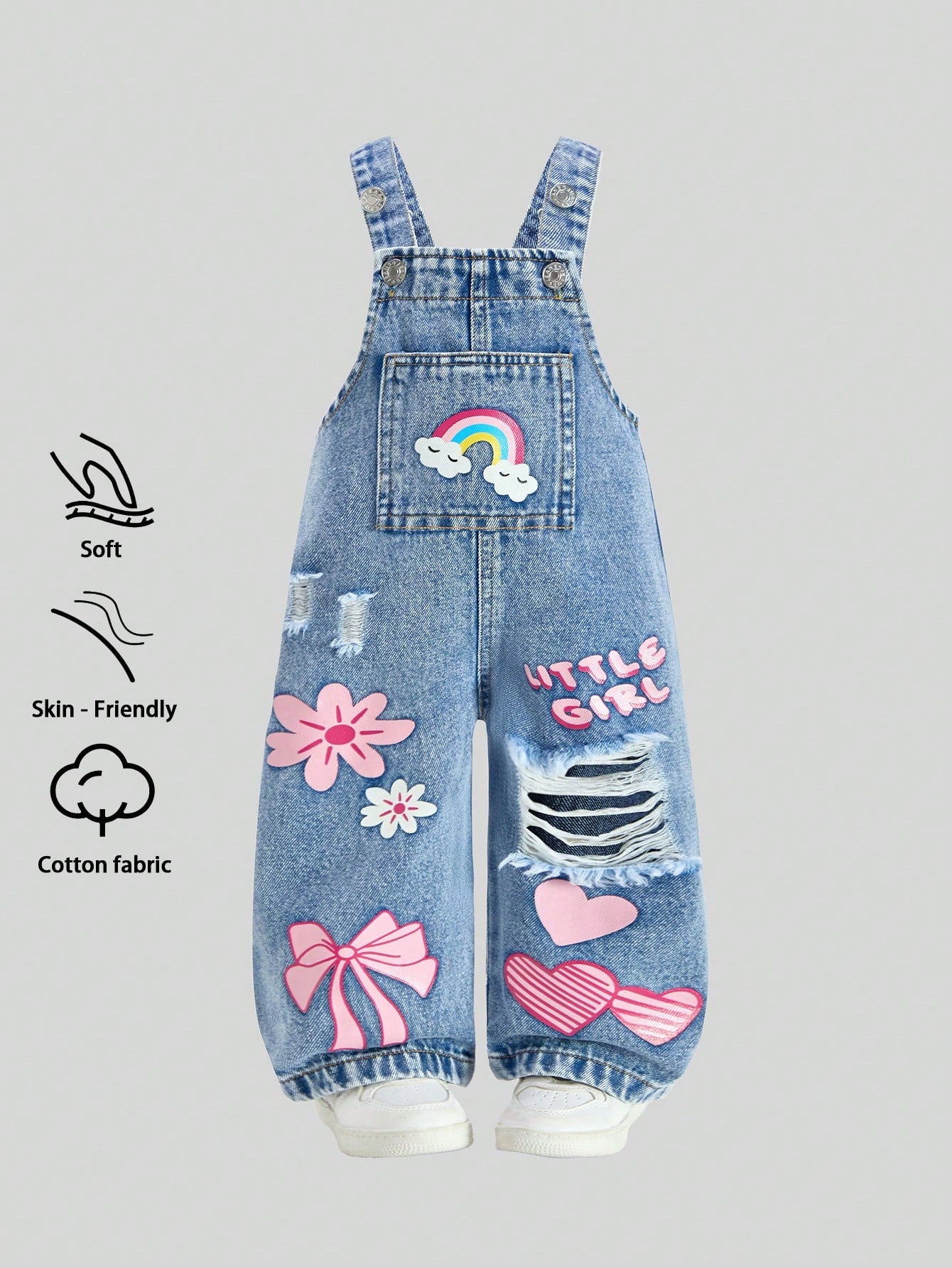 Girls Rainbow Graphic Ripped Denim Bib Overall - Chambray | 21 Cent...