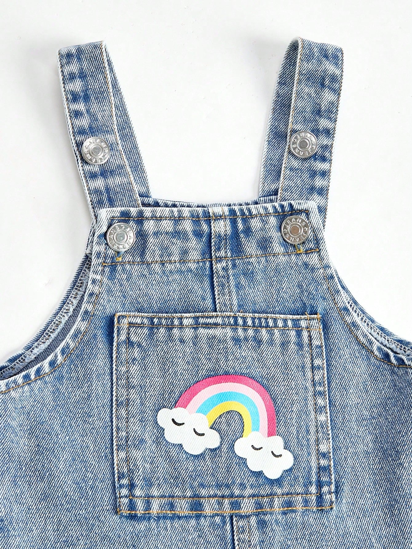 Girls Rainbow Graphic Ripped Denim Bib Overall - Chambray | 21 Cent...