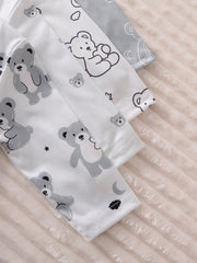 4pcs Baby Boys Bear Print Footed Sleepsuit Set - Ivory | 21 Century...