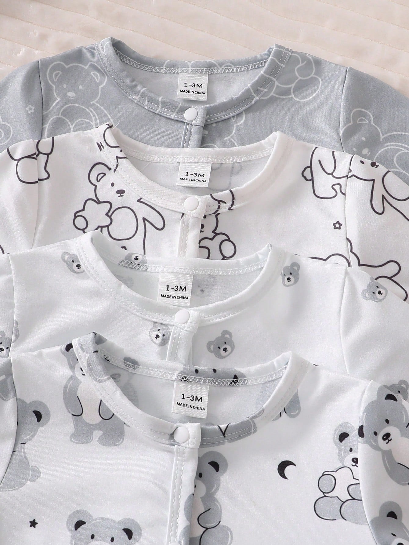 4pcs Baby Boys Bear Print Footed Sleepsuit Set - Ivory | 21 Century...