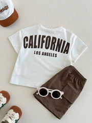 2pcs Boys California Graphic Tee & Cargo Shorts Set - Ivory