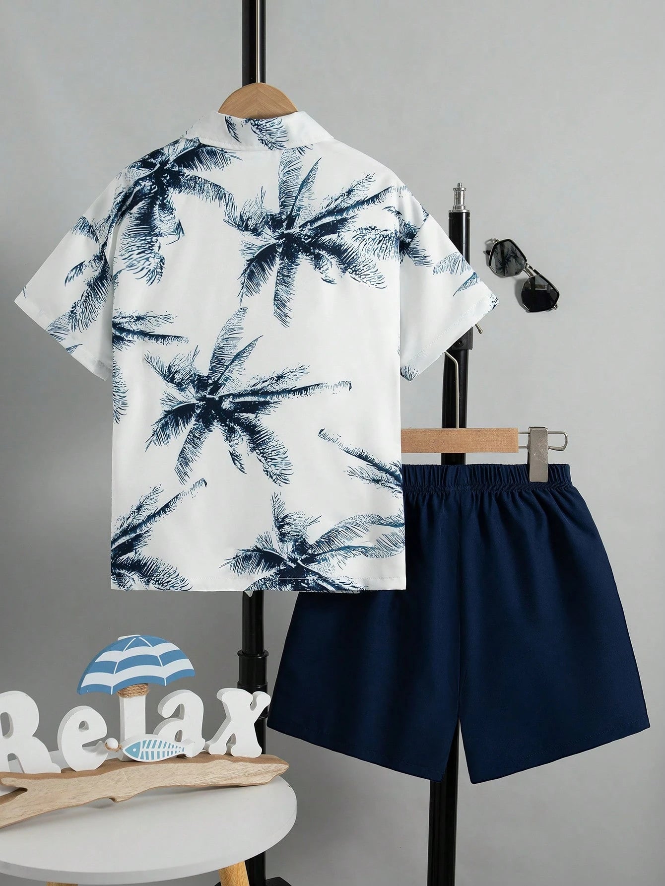 2pcs Big Boys Palm Print Shirt & Shorts Set - Ivory | 21 Century Kids