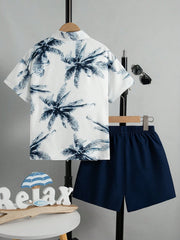2pcs Big Boys Palm Print Shirt & Shorts Set - Ivory | 21 Century Kids