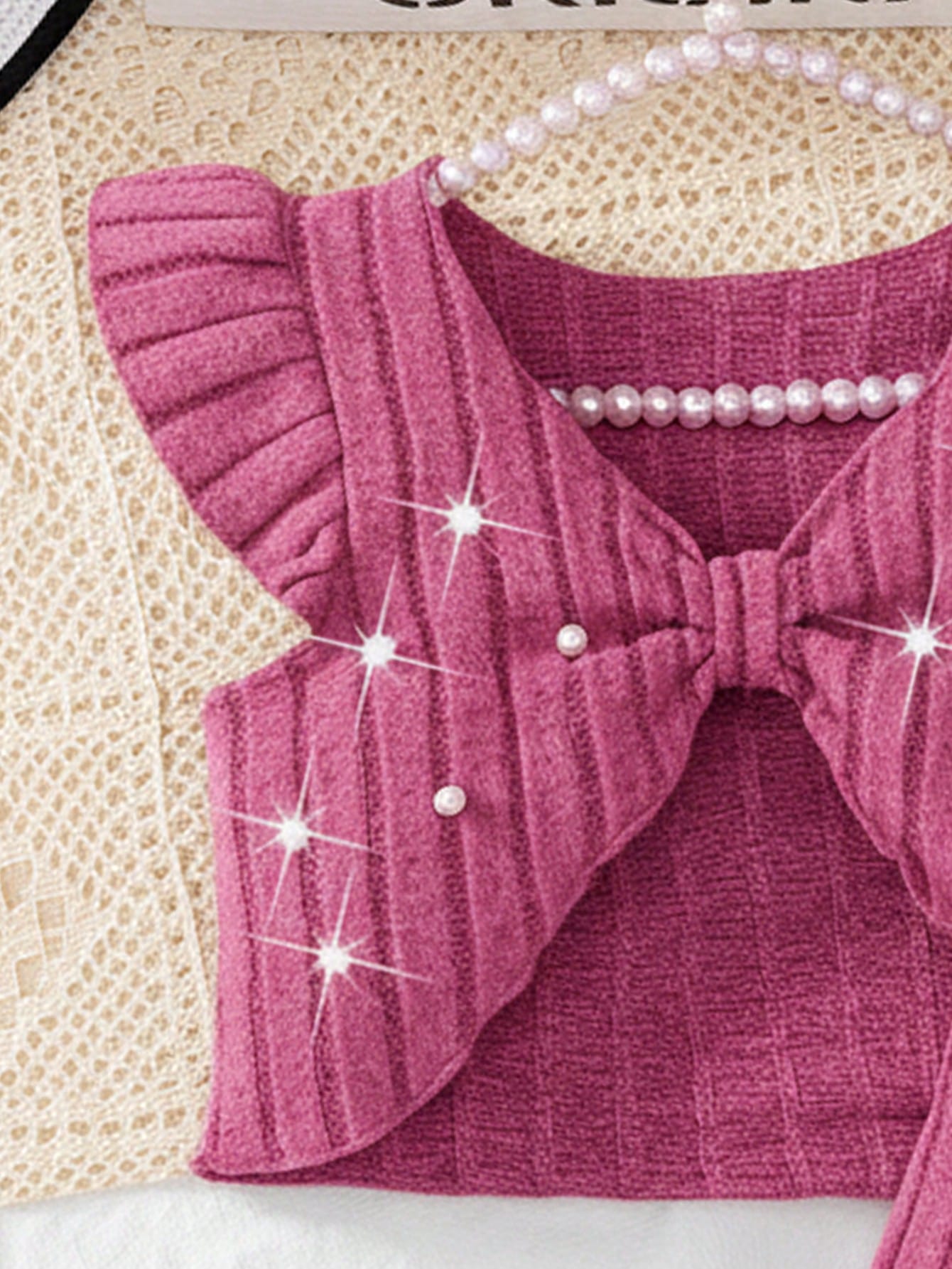 2pcs Girls Bow Ruffle Crop Top & Slip Dress Set - Magenta Rose | 21...