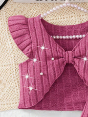 2pcs Girls Bow Ruffle Crop Top & Slip Dress Set - Magenta Rose | 21...