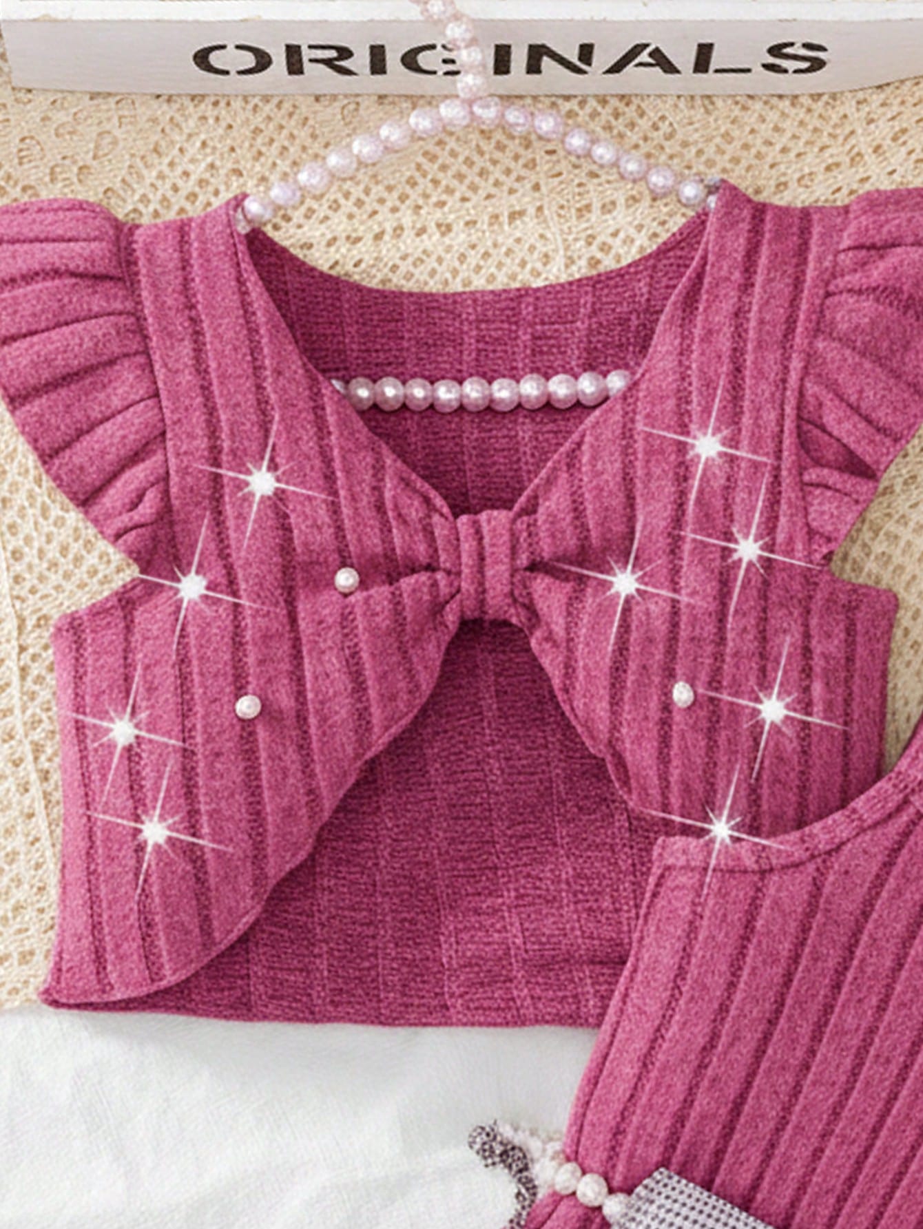 2pcs Girls Bow Ruffle Crop Top & Slip Dress Set - Magenta Rose | 21...