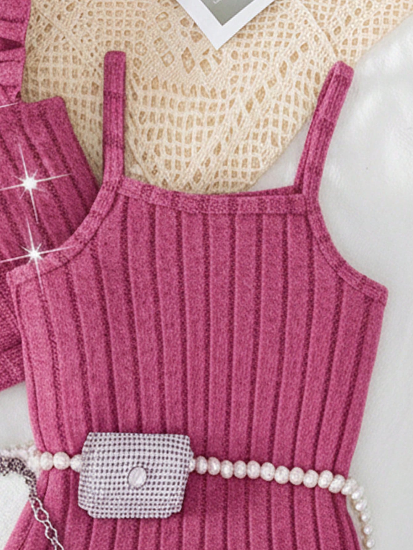 2pcs Girls Bow Ruffle Crop Top & Slip Dress Set - Magenta Rose | 21...