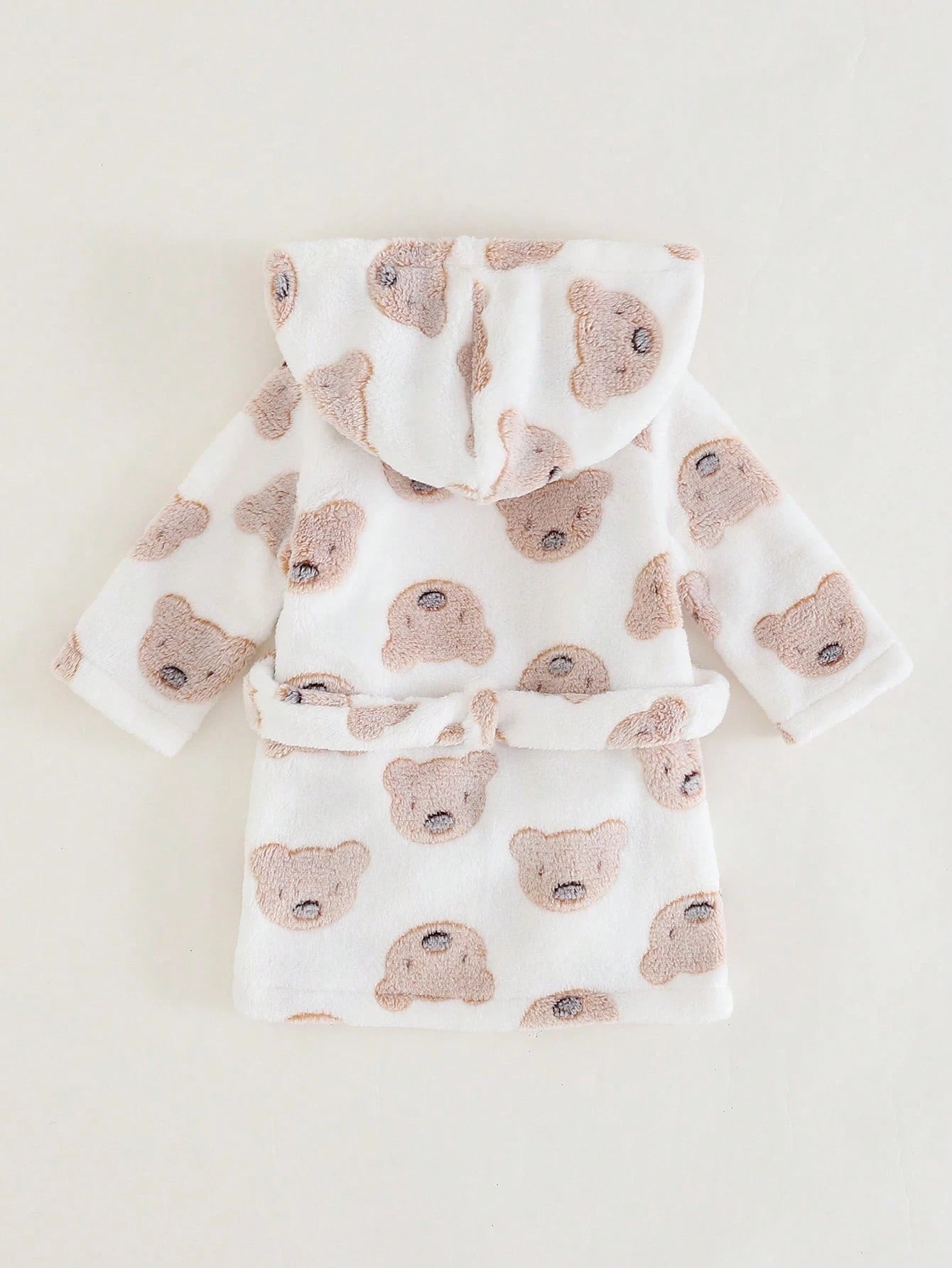 Baby Unisex Bear Print Fleece Hooded Tie-Front Robe - Ivory | 21 Ce...