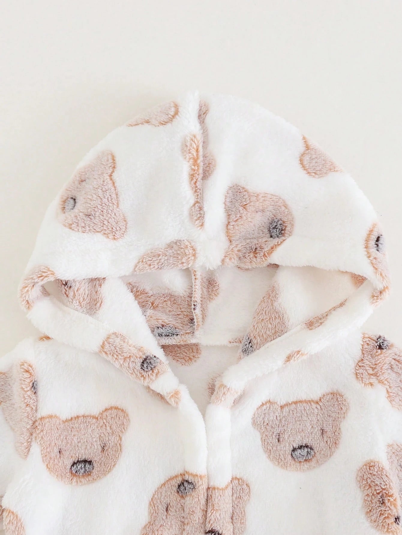 Baby Unisex Bear Print Fleece Hooded Tie-Front Robe - Ivory | 21 Ce...