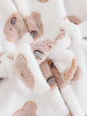 Baby Unisex Bear Print Fleece Hooded Tie-Front Robe - Ivory | 21 Ce...