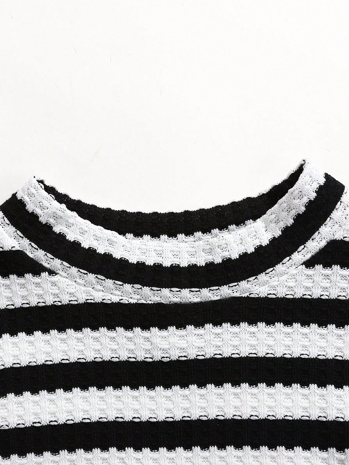 2pcs Girls Striped Waffle Knit Crop Top & Wide-Leg Pants Set - Ivor...