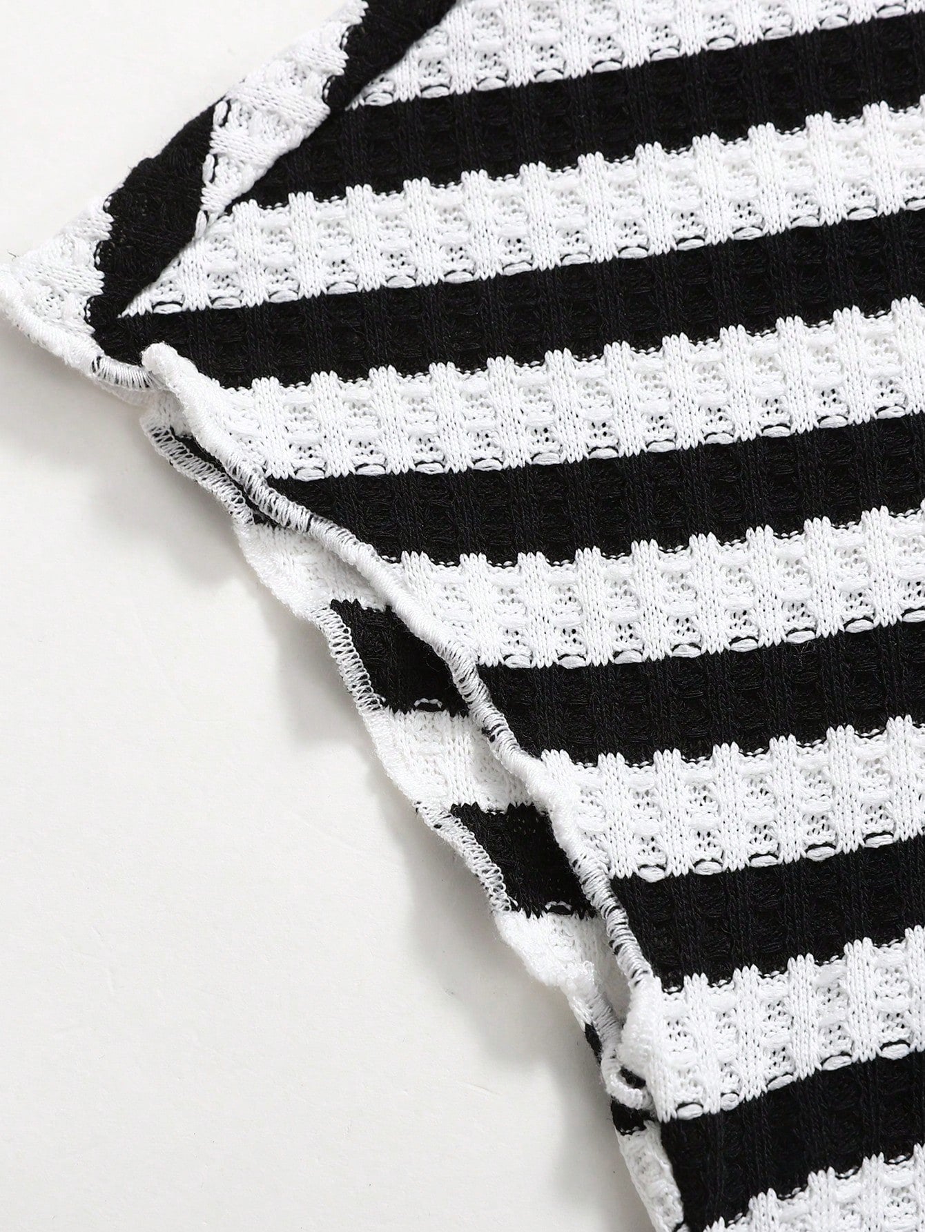 2pcs Girls Striped Waffle Knit Crop Top & Wide-Leg Pants Set - Ivor...