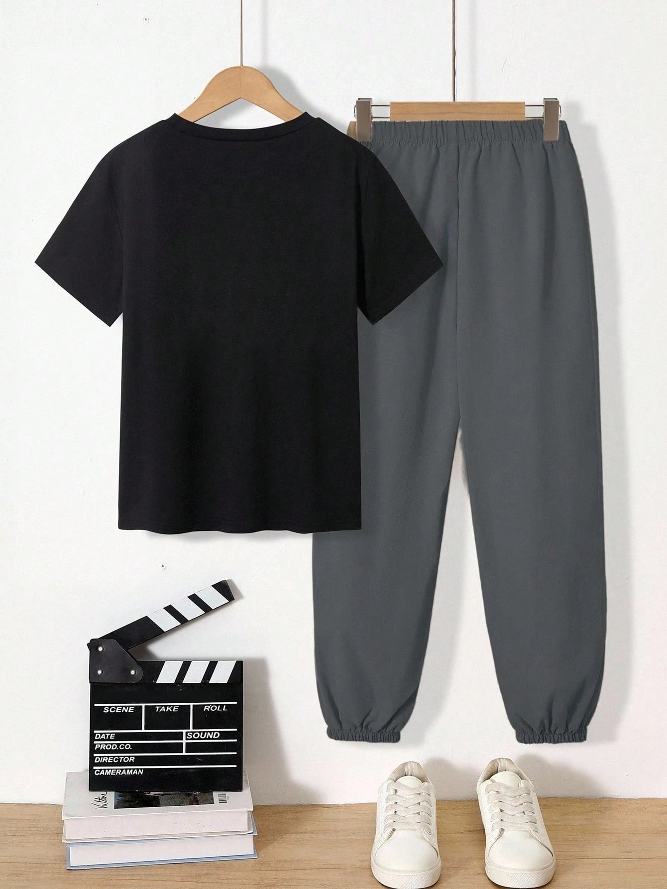 2pcs Big Boys Attitude Bear Graphic Tee & Cargo Jogger Set - Onyx |...